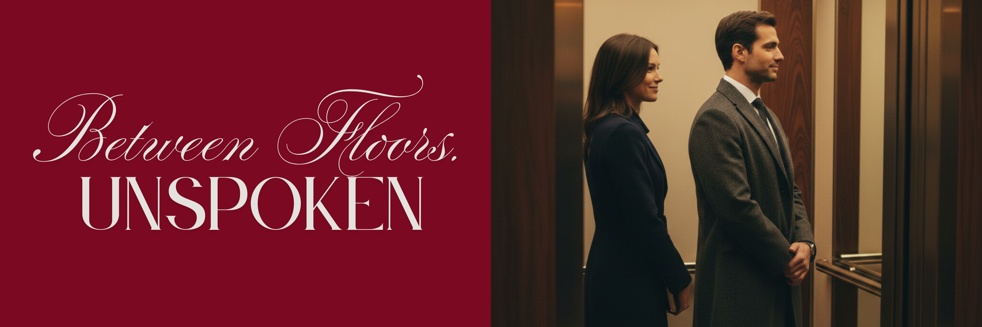 Two well-dressed strangers sharing a quiet smile inside a hotel elevator in Rome, captured in a moment of unspoken connection.
