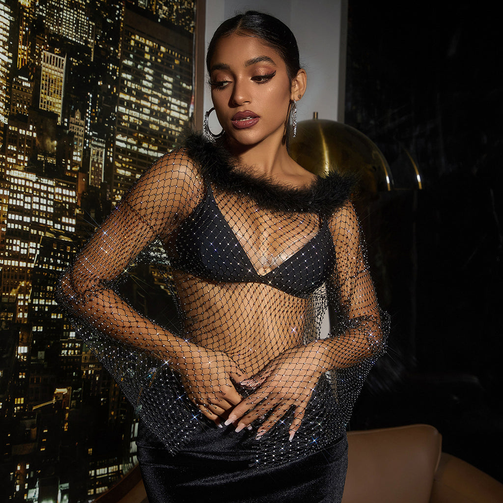 Stardust Siren Rhinestone & Feather Fantasy Top