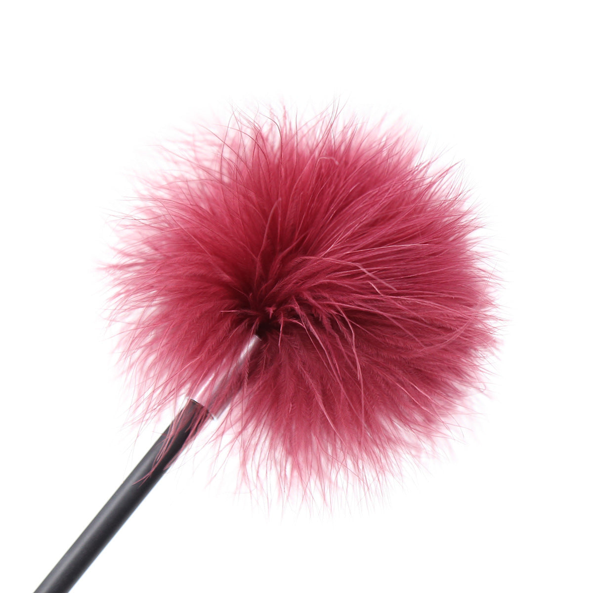 Suede Dark Red Feathered Tip Riding Crop close up 