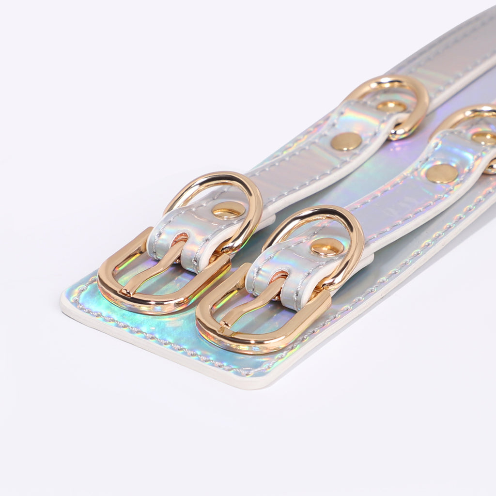 The Prism Cuffs | Iridescent Vegan Leather & Gold Hardware