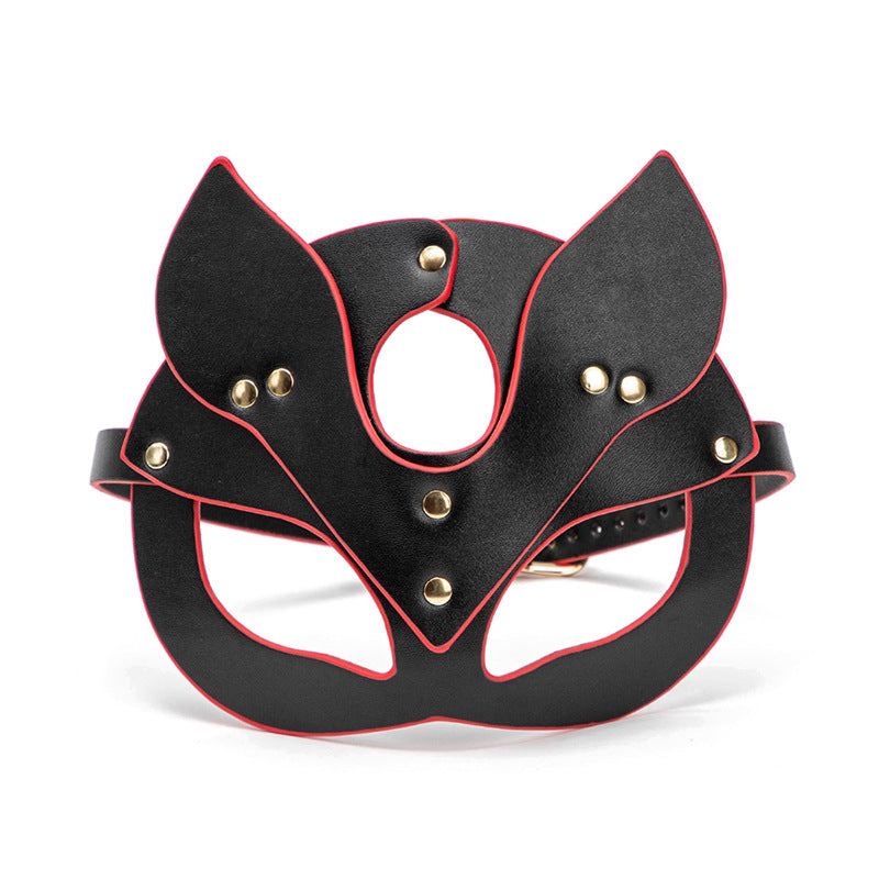Leather Fox Ears and Eyes Mask red outlining
