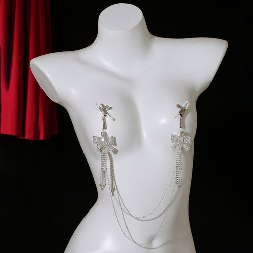 Crystal Bow Nipple Clamps with Chains