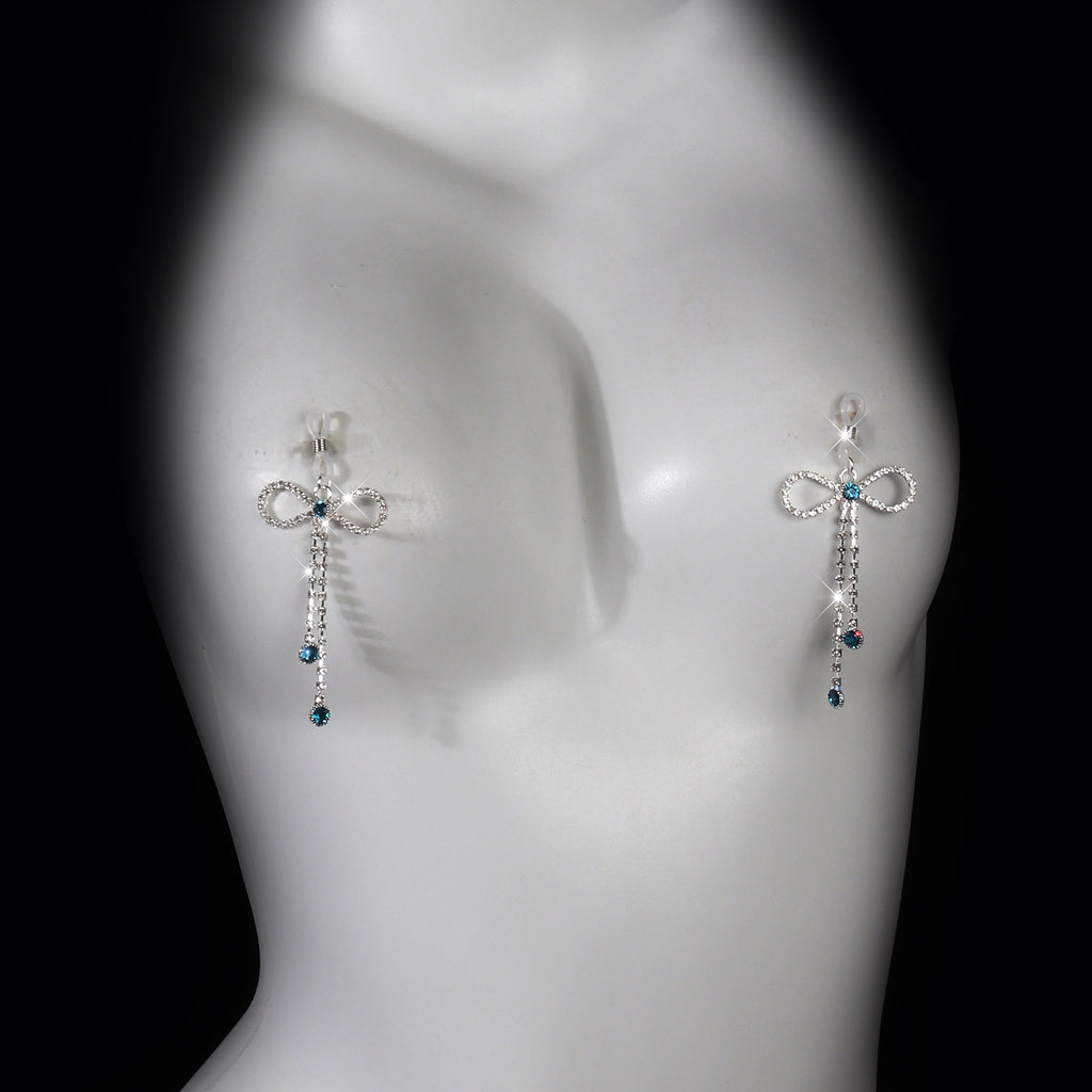 Crystal Bow Nipple Jewelry Clips with Gem Drops