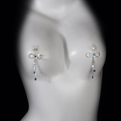 Crystal Bow Nipple Jewelry Clips with Gem Drops