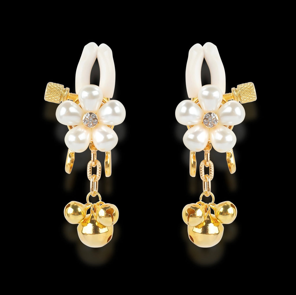 Pearl Bloom Nipple Clamps with Gold Chains