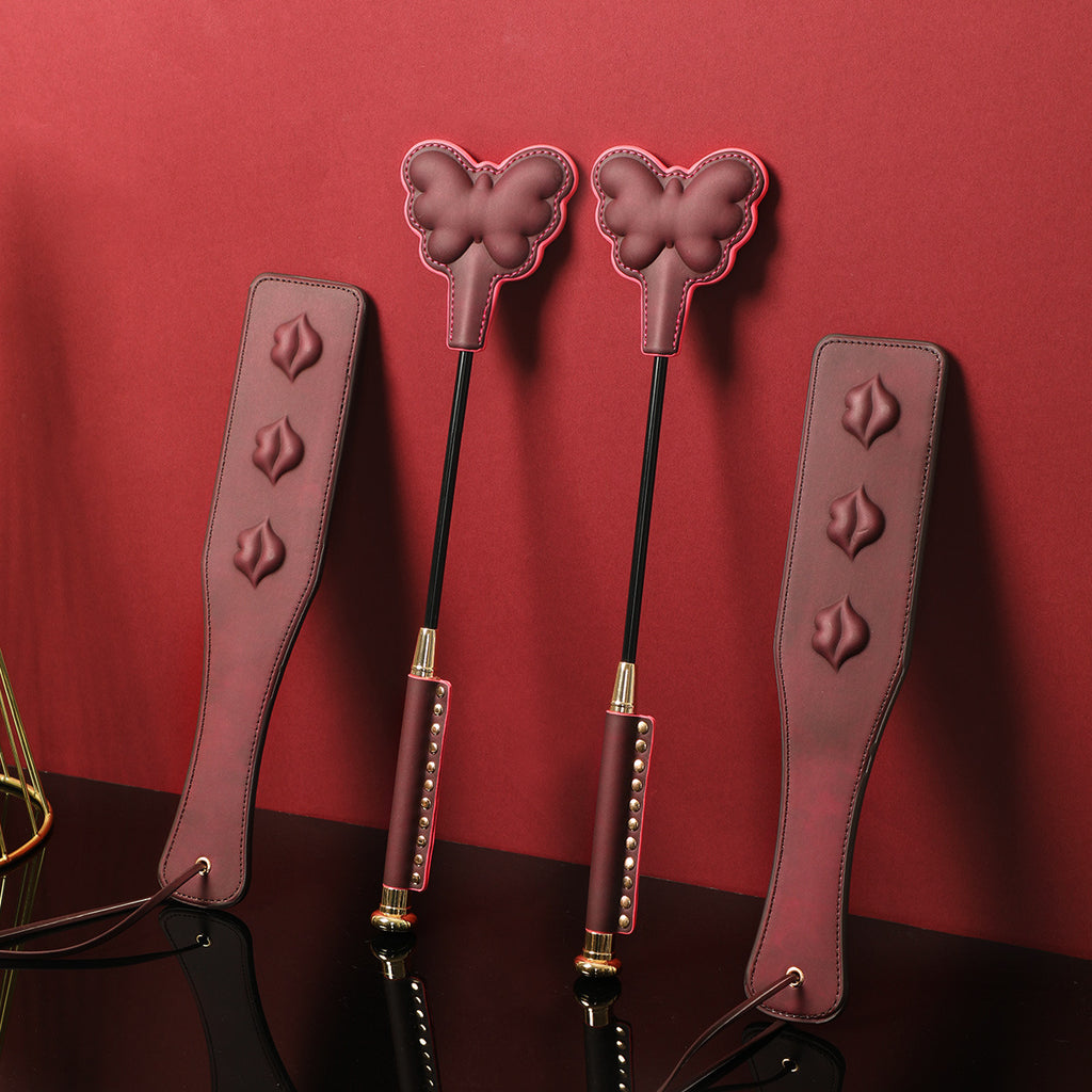 Crimson Flame Spank Set – Butterfly Crop & Kiss Paddle