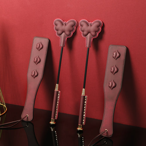 Crimson Flame Spank Set – Butterfly Crop & Kiss Paddle
