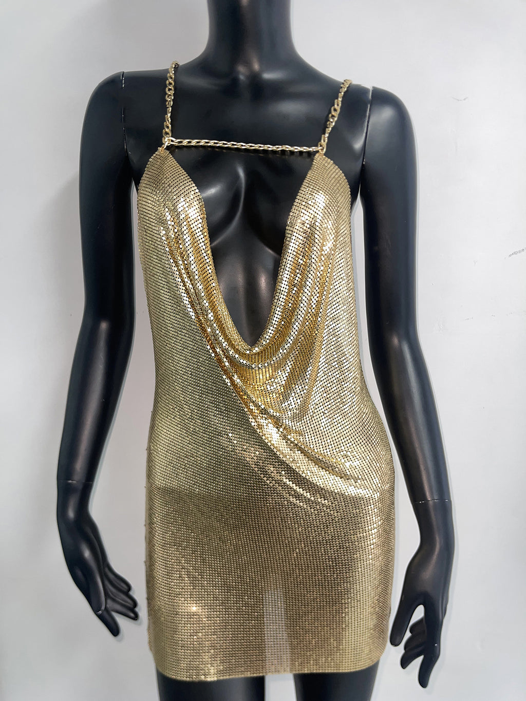 Golden Reverie – Chain Drape Mini Dress mooods