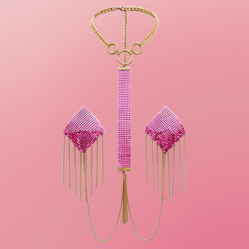 Blush Luxe Sequin Nipple Pasties & Gold Collar