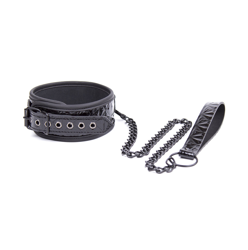 Diamond Pattern Collar with a Chain Leash black 