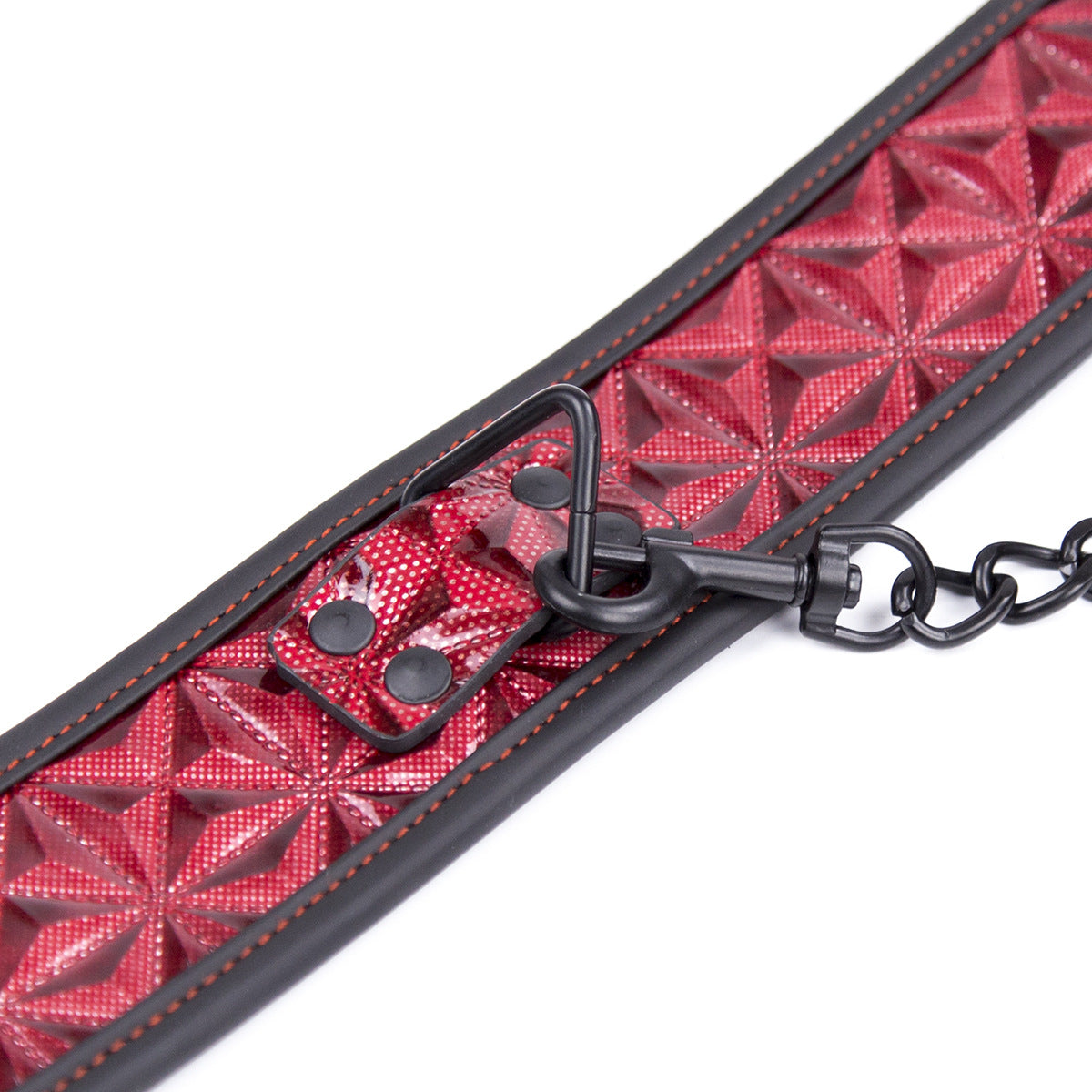 Diamond Pattern Collar with a Chain Leash details 
