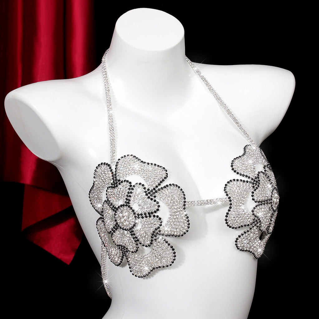 Exclusive Luxury Rhinestone & Chain Bra silver