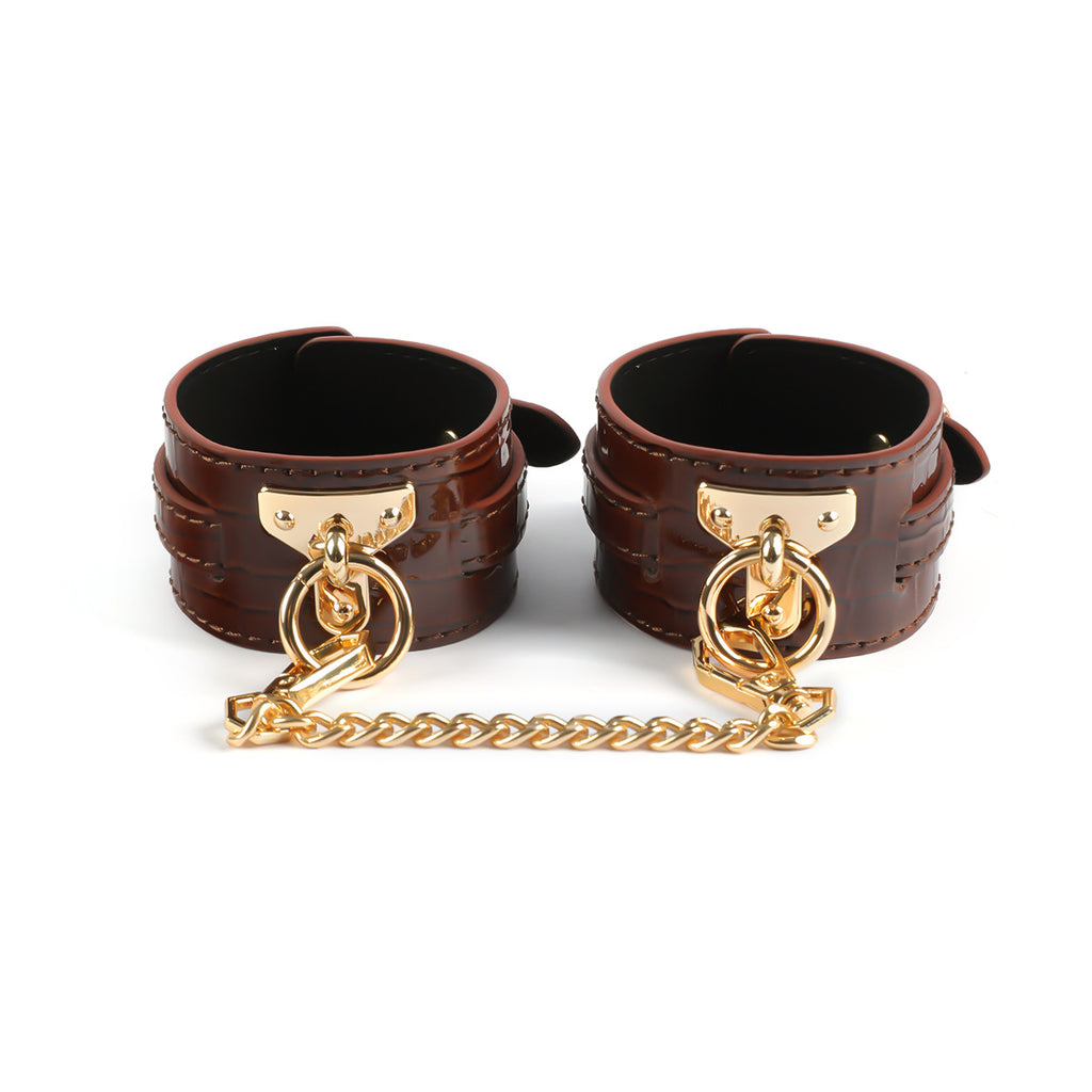 Gilded Embrace Leather Handcuffs 
