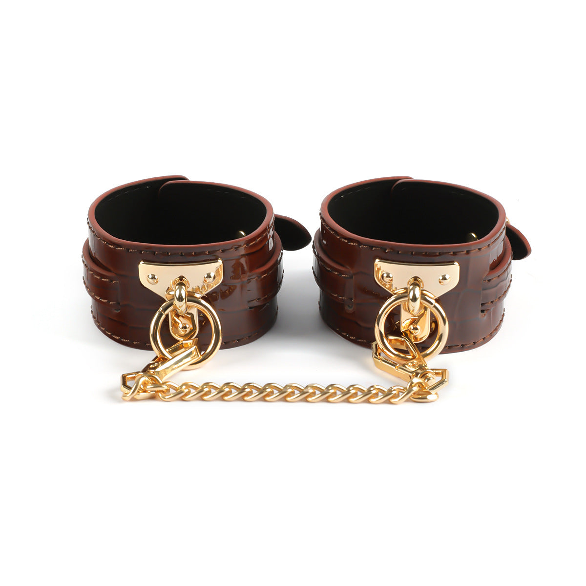 Gilded Embrace Leather Handcuffs 

