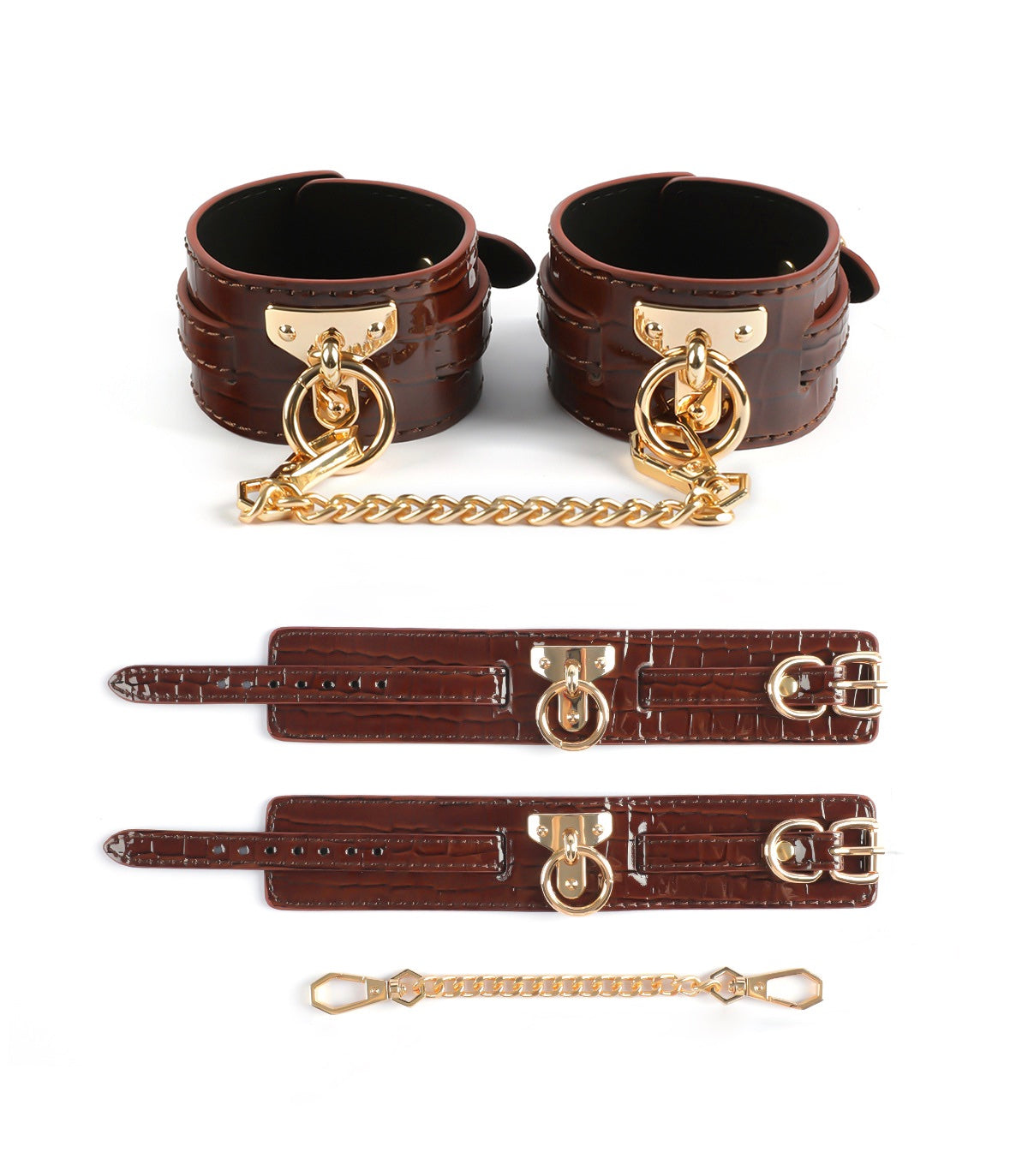 Gilded Embrace Leather Handcuffs front