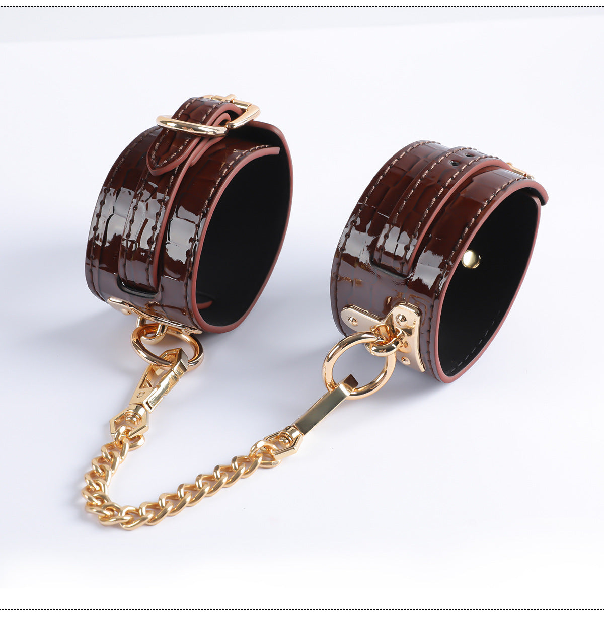Gilded Embrace Leather Handcuffs side