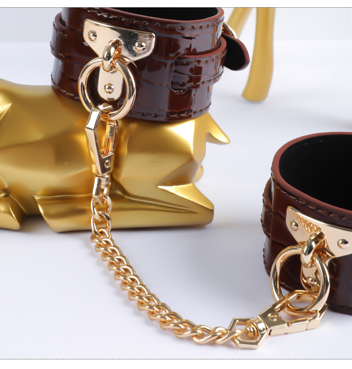 Gilded Embrace Leather Handcuffs chain 