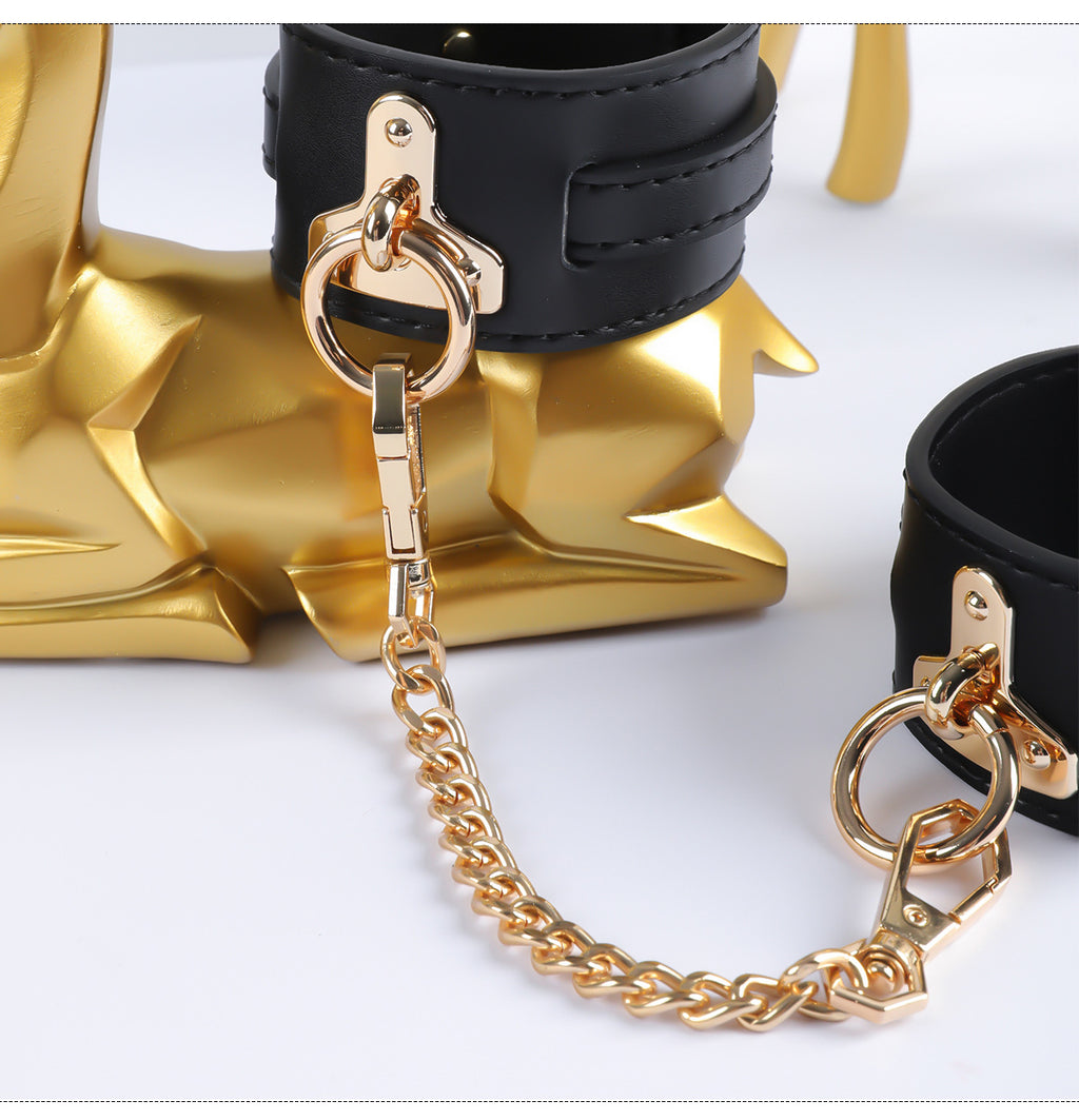 Gilded Embrace Leather Handcuffs chain