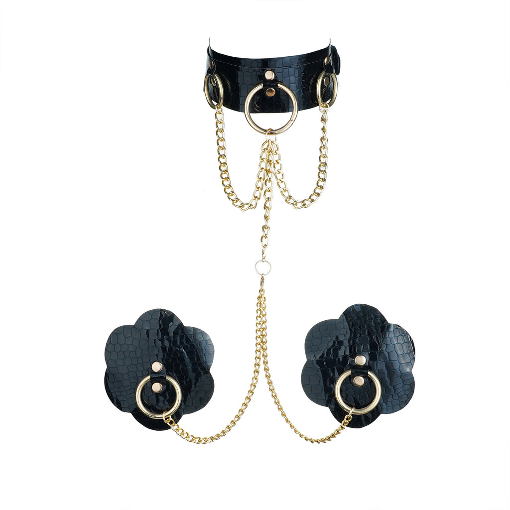 Gilded Allure Nipple Pasties & Gold Chain Collar