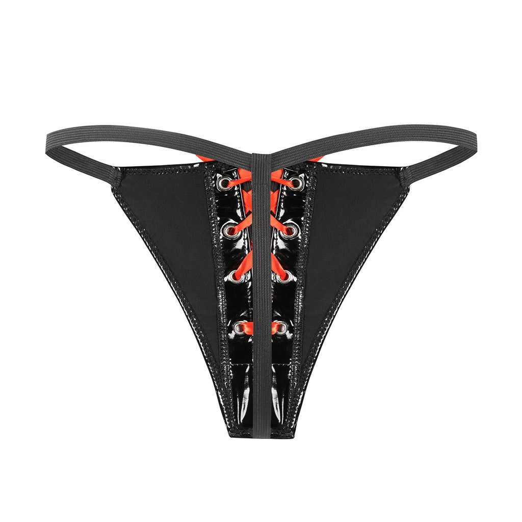 Glossy Desire Patent Leather String Panty with Lace-Up Detail back