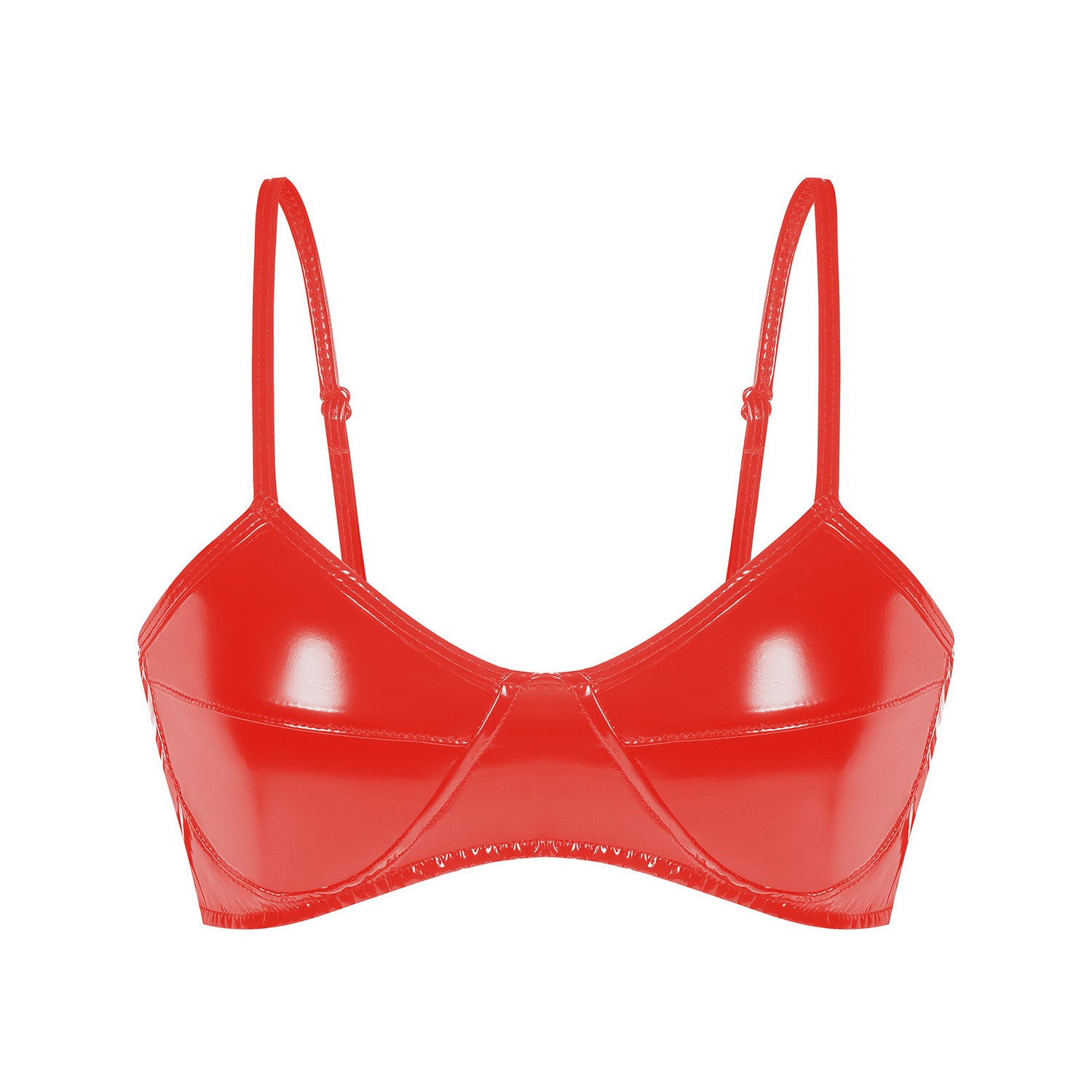 Glossy Elegance Patent Leather Bra red