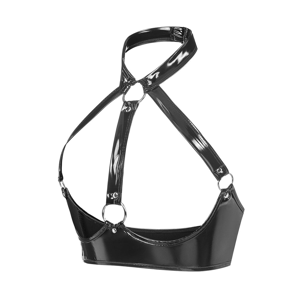 Glossy Temptation Patent Leather Open Cup Bra black