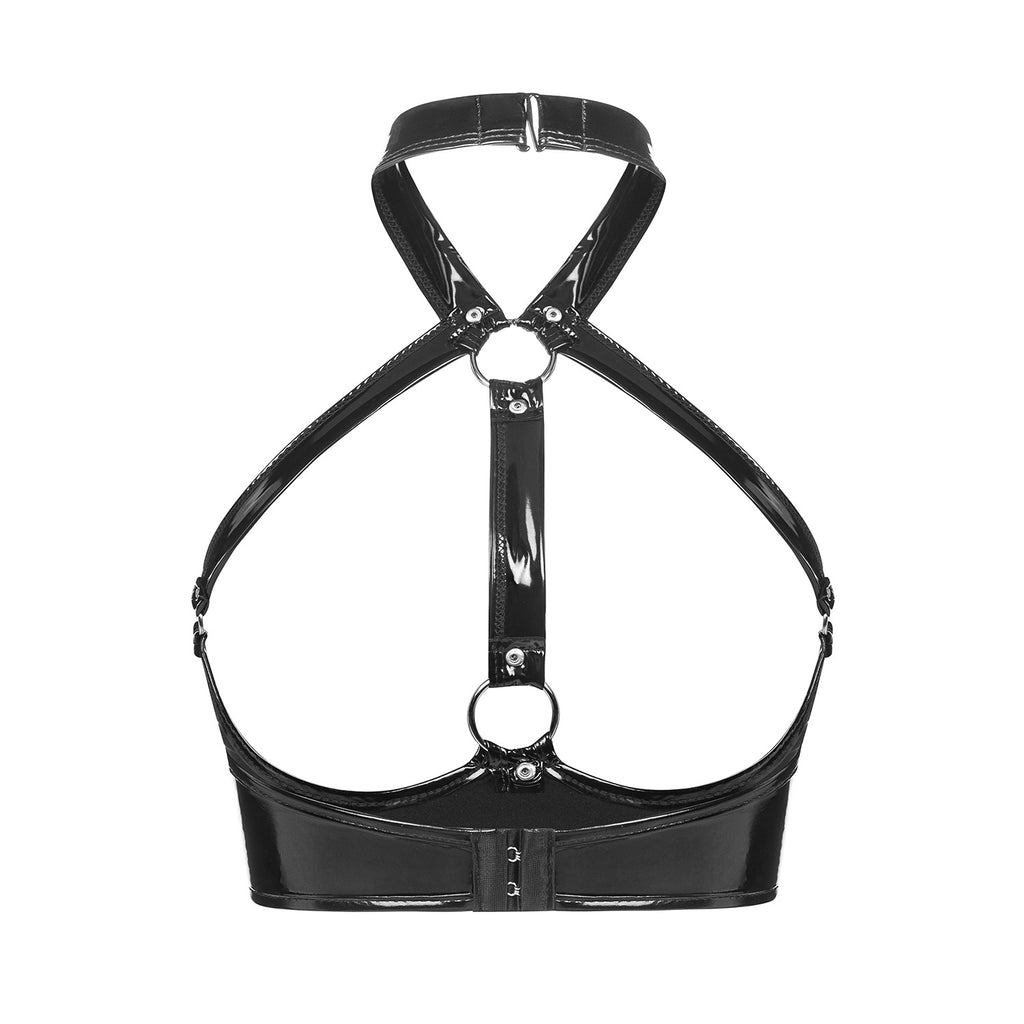 Glossy Temptation Patent Leather Open Cup Bra back