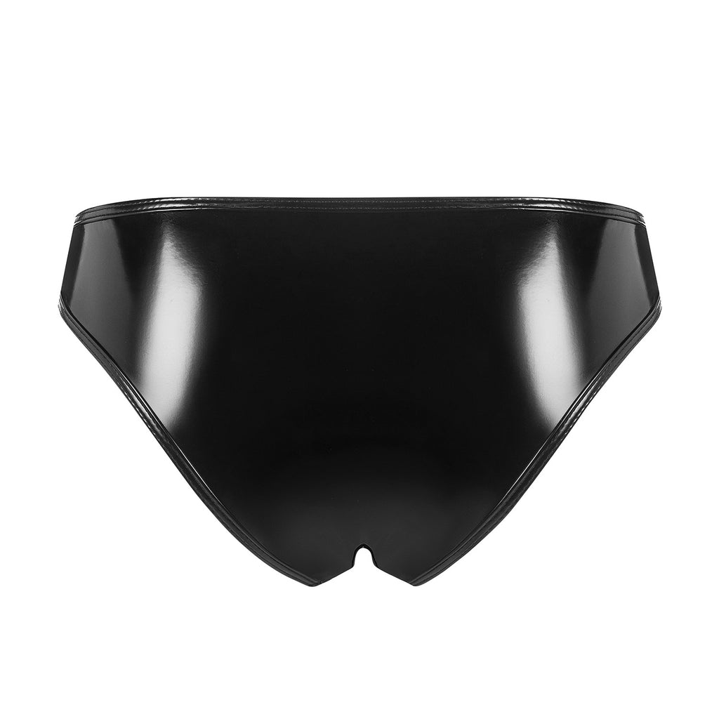 Glossy Temptation Patent Leather Shorts with Chain & Open Crotch back