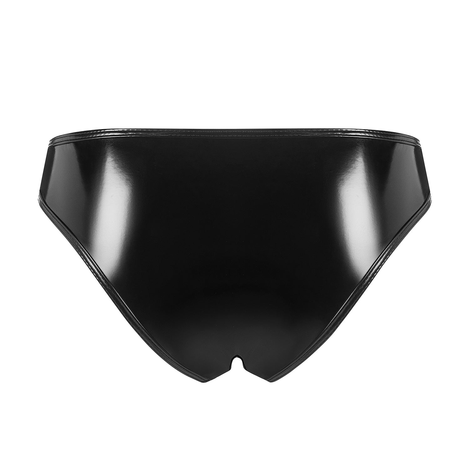 Glossy Temptation Patent Leather Shorts with Chain & Open Crotch back