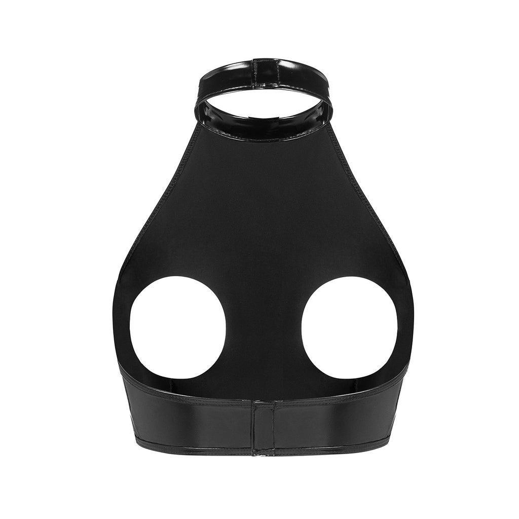 Glossy Desire Cutout Patent Leather Halter Top
