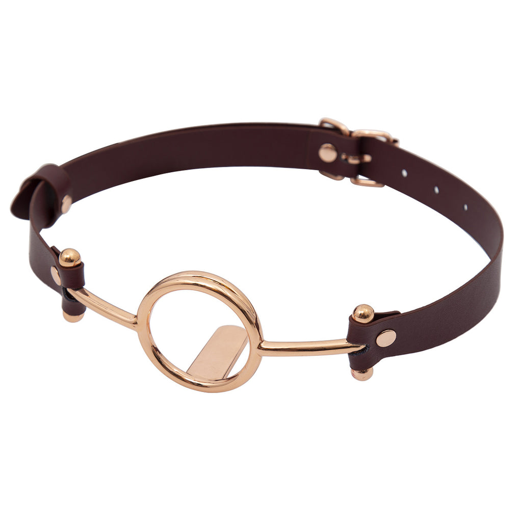 Gold O-Ring Faux Leather Mouth Restraint brown