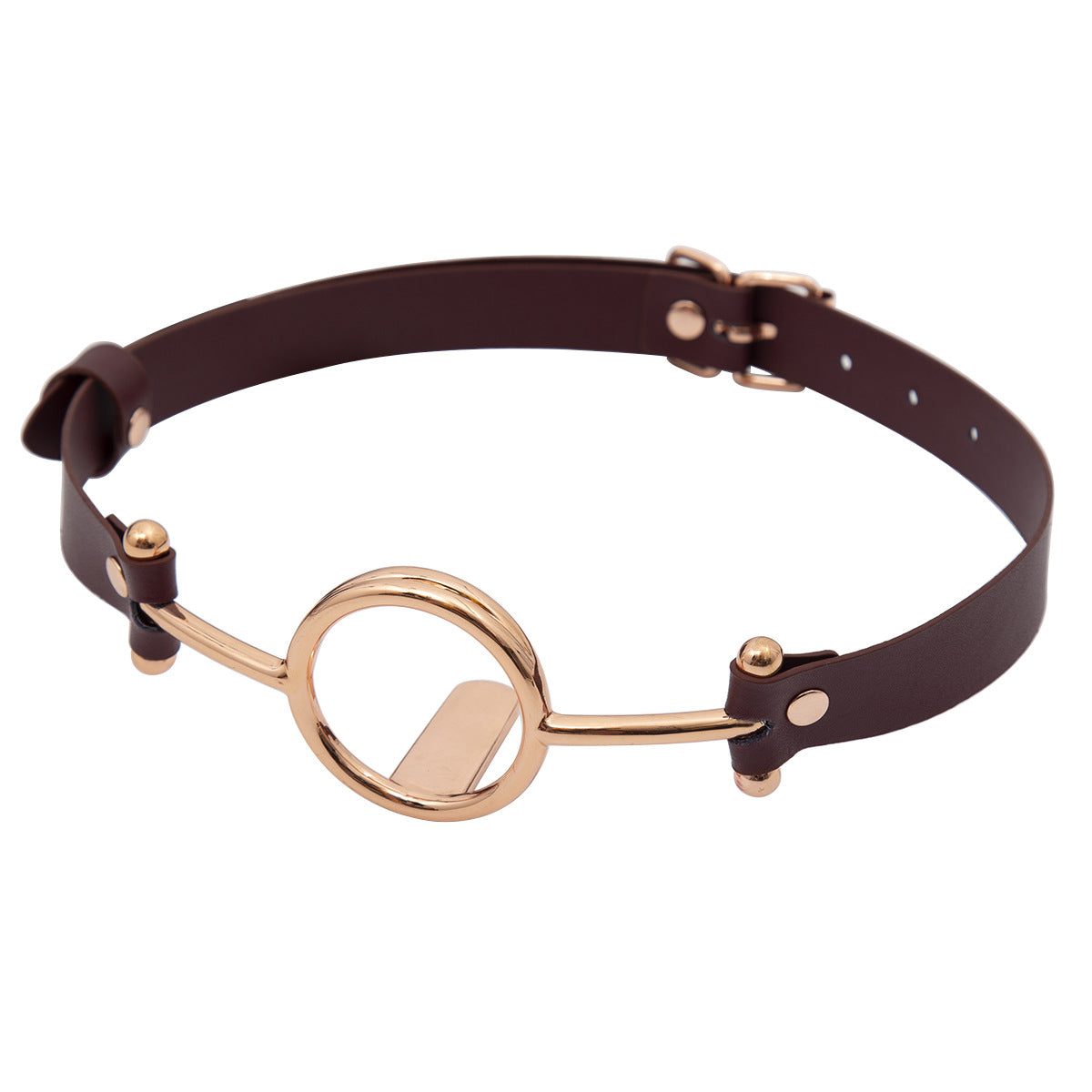 Gold O-Ring Faux Leather Mouth Restraint brown