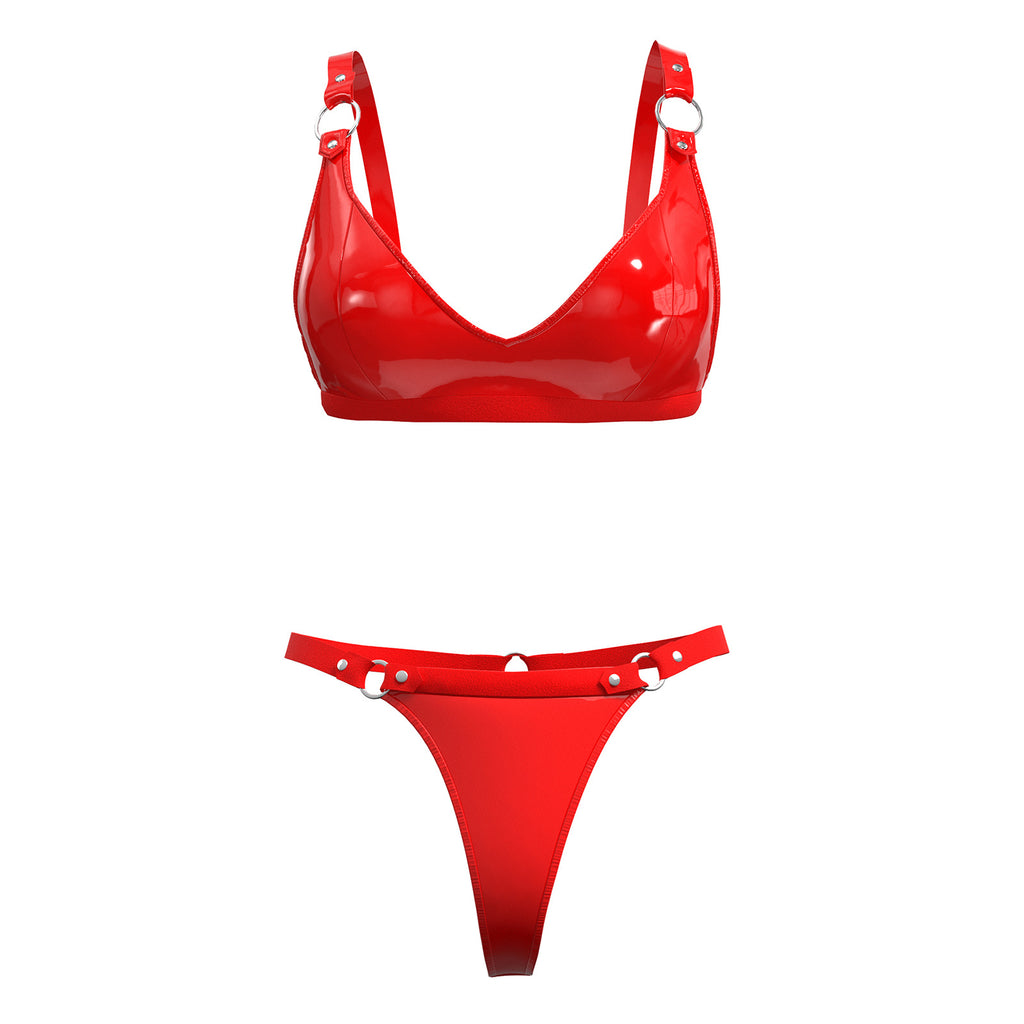 High Gloss Seduction Patent Leather Lingerie Set 