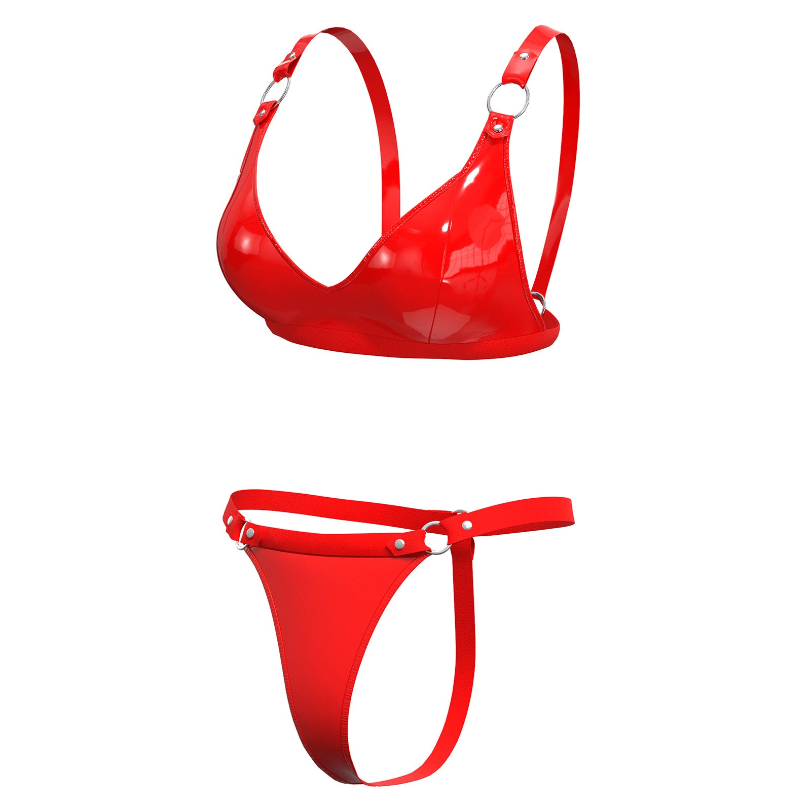 High Gloss Seduction Patent Leather Lingerie Set red