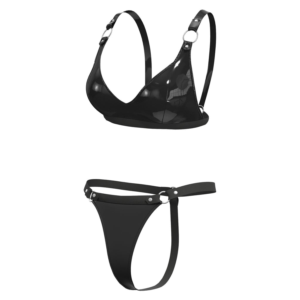 High Gloss Seduction Patent Leather Lingerie Set black