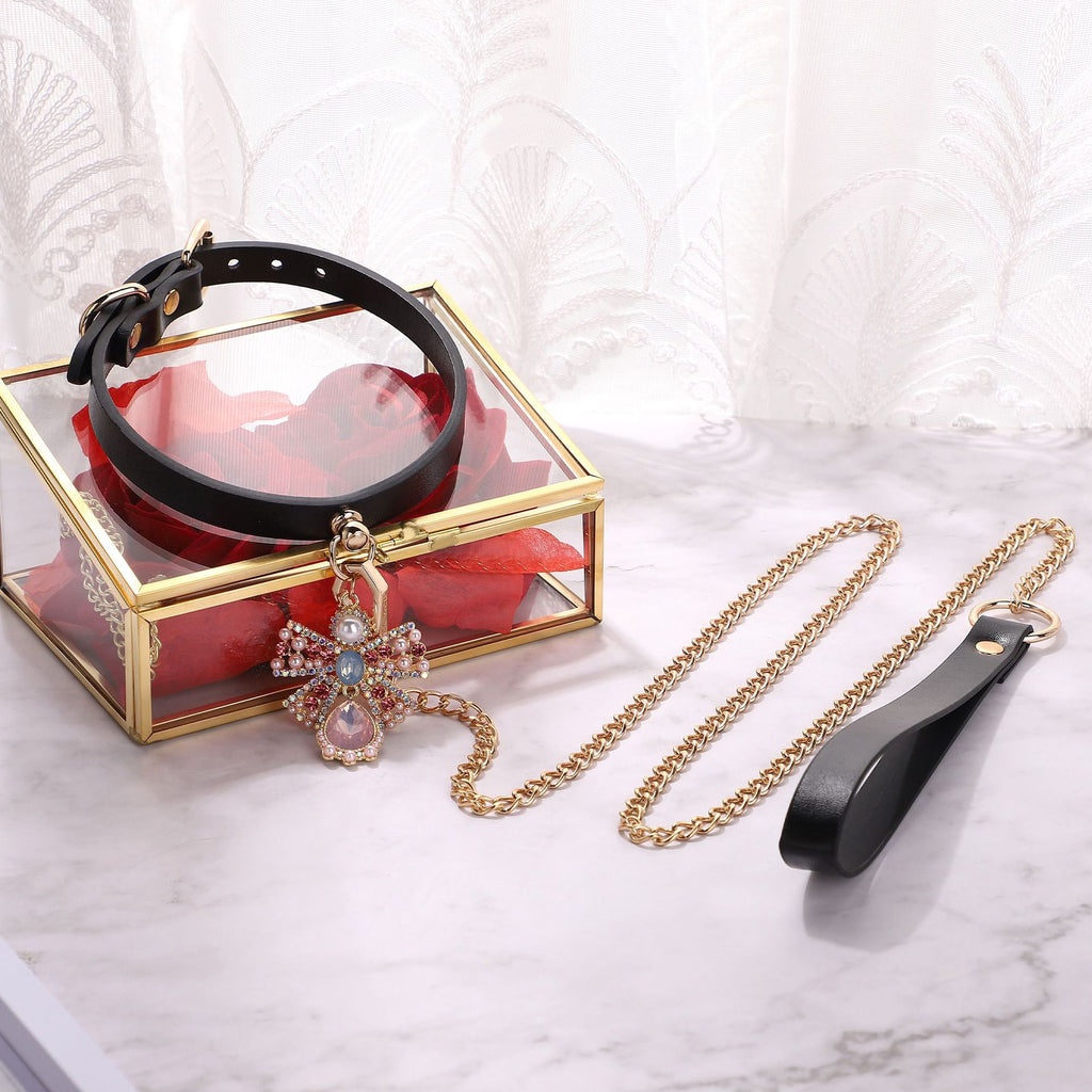 Lustre Enchained – Pastel-Adorned Bondage Set choker with a leash