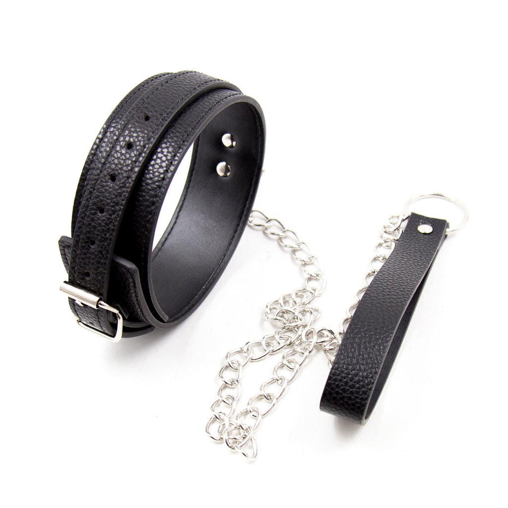 Luxurious Leather Adjustable Collar with Chain Leash