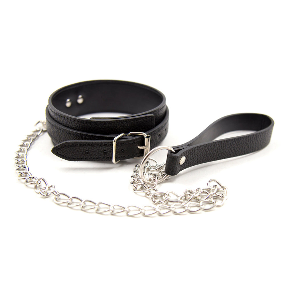 Luxurious Leather Adjustable Collar with Chain Leash