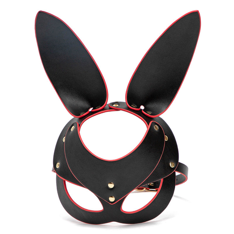 Midnight Mischief Leather Bunny Mask black with red outlining