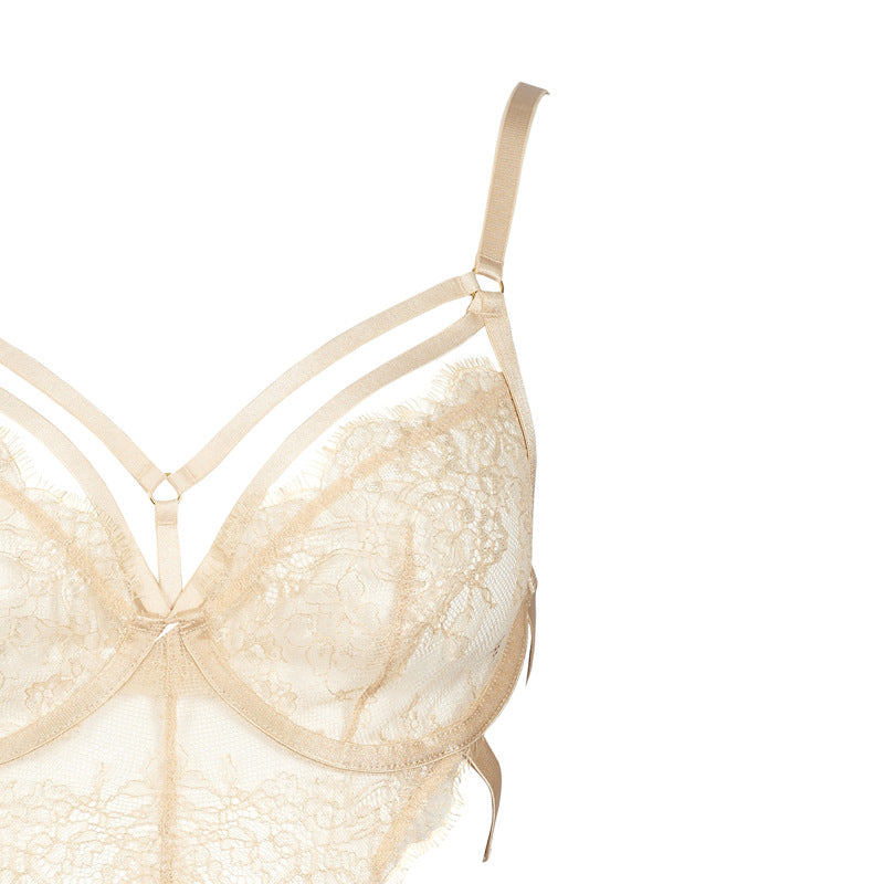 Pearl Beige Lace Cutout Bodysuit