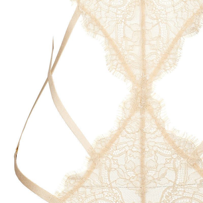 Pearl Beige Lace Cutout Bodysuit