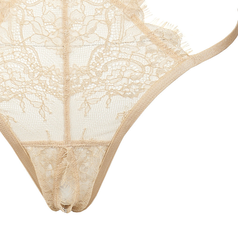 Pearl Beige Lace Cutout Bodysuit