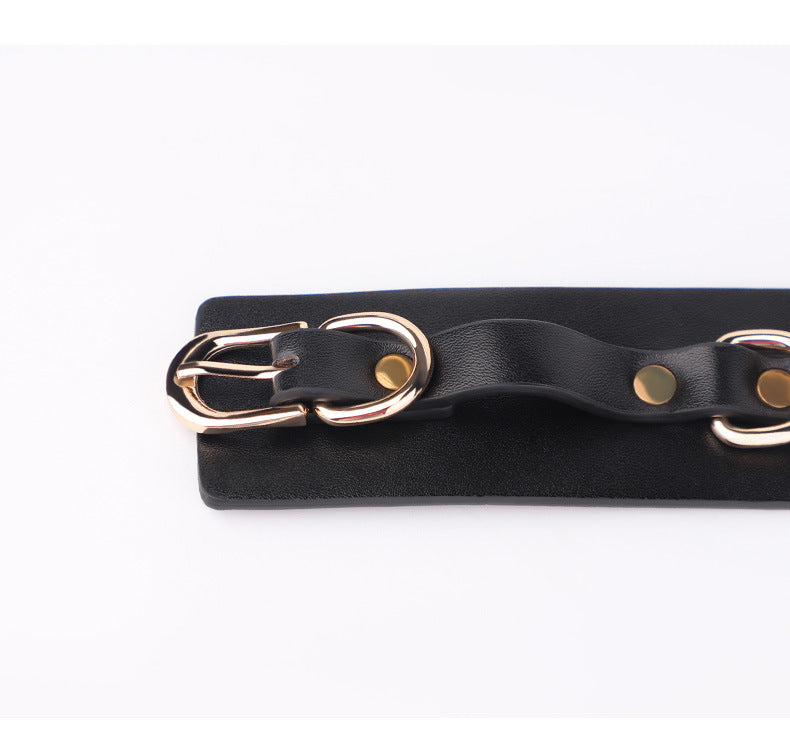 Prestige Black Leather Cuffs with Gold Chain Restraints