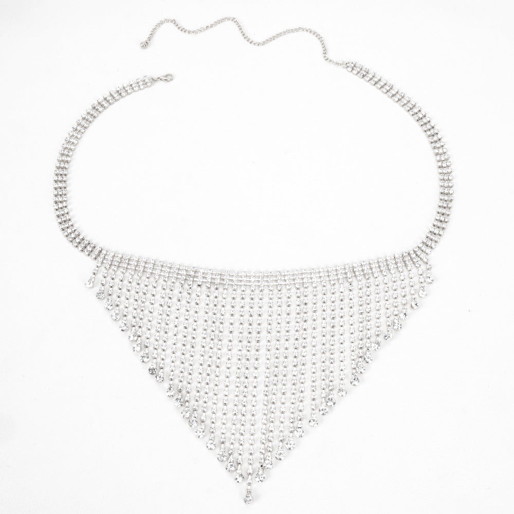 Rhinestone Fringe Chain Adornment silver 