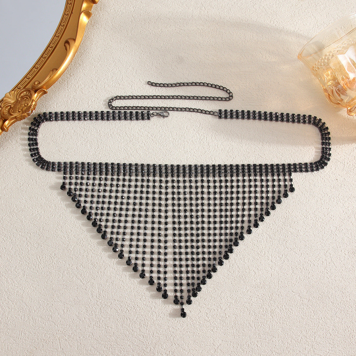 Rhinestone Fringe Chain Adornment black