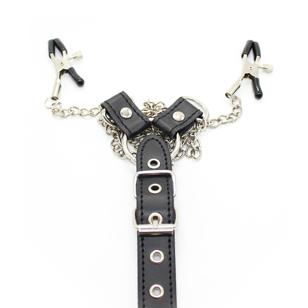 Silver Chain Nipple Clamps with Leather Extension 