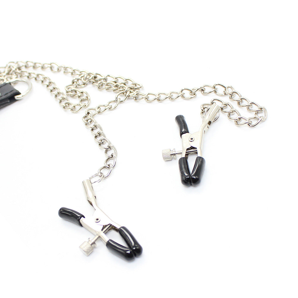 Silver Chain Nipple Clamps with Leather Extension