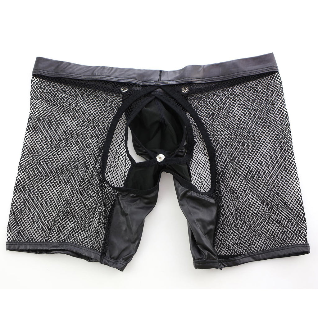 Flat lay back view of tech-mesh boxer showing full mesh construction.