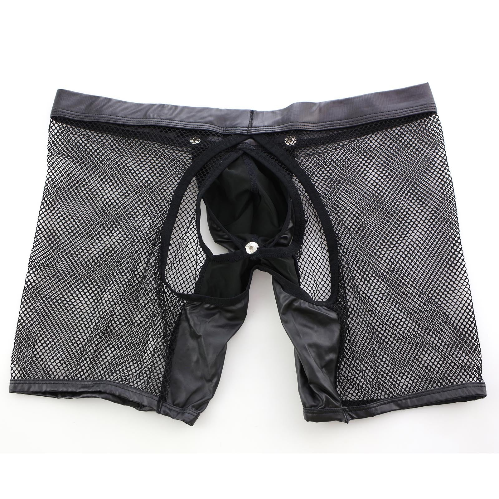 Flat lay back view of tech-mesh boxer showing full mesh construction.