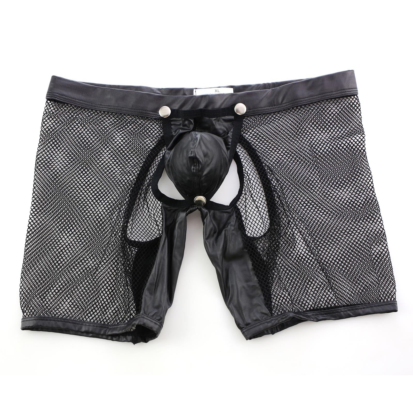 Flat lay front view of modular tech-mesh boxer with detachable pouch opening